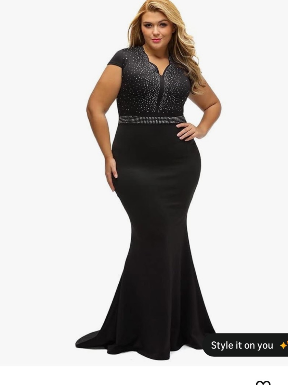Elegant Black Plus-Size Beaded Evening Gown